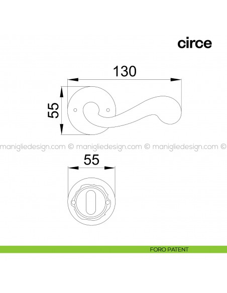 Maniglia per porta Circe Poggi Mariani con rosetta tonda foro patent
