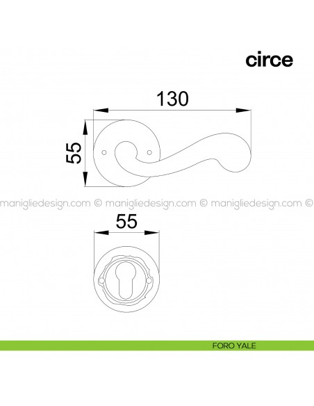 Maniglia per porta Circe Poggi Mariani con rosetta tonda foro yale