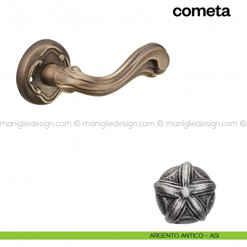 Maniglia per porta Cometa Poggi Mariani con rosetta tonda Argento antico - ASI