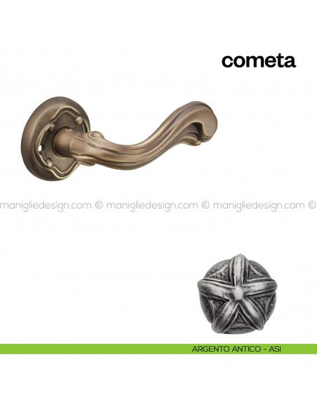 Maniglia per porta Cometa Poggi Mariani con rosetta tonda Argento antico - ASI