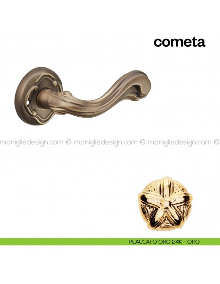 Maniglia per porta Cometa Poggi Mariani con rosetta tonda Placcato oro 24K - ORO