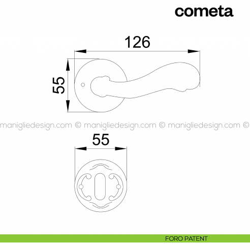 Maniglia per porta Cometa Poggi Mariani con rosetta tonda foro patent