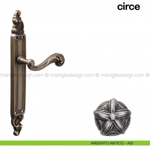 Maniglia per porta con placca Circe Poggi Mariani argento antico - ASI cieca