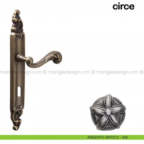 Maniglia per porta con placca Circe Poggi Mariani argento antico - ASI foro patent
