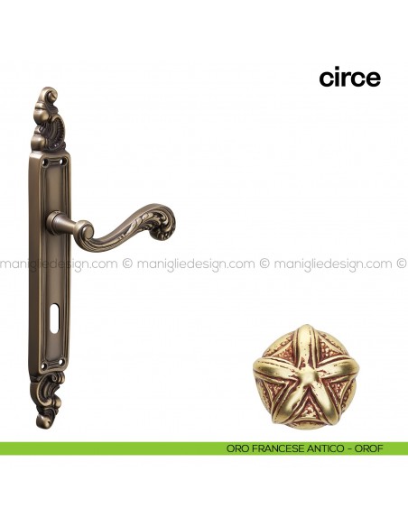 Maniglia per porta con placca Circe Poggi Mariani oro francese antico - OROF foro patent
