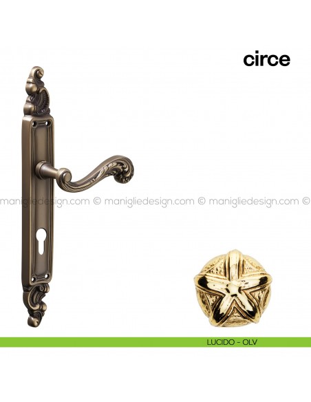 Maniglia per porta con placca Circe Poggi Mariani lucido - OLV foro yale
