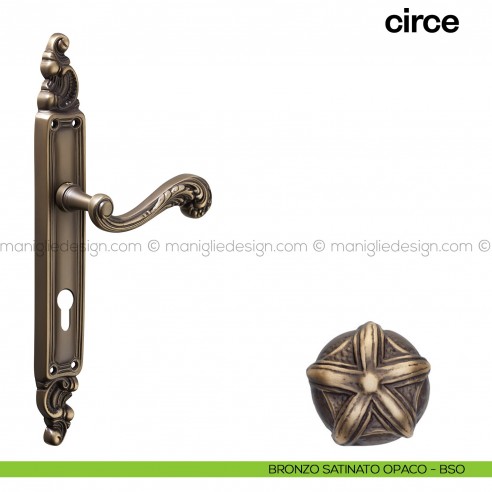 Maniglia per porta con placca Circe Poggi Mariani bronzo satinato opaco - BSO foro yale