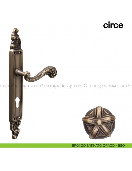 Maniglia per porta con placca Circe Poggi Mariani bronzo satinato opaco - BSO foro yale