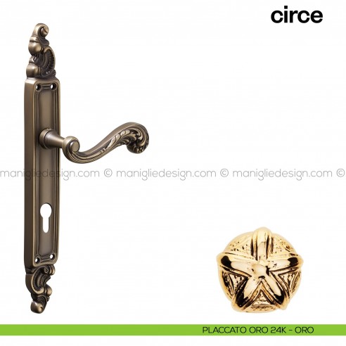 Maniglia per porta con placca Circe Poggi Mariani placcato oro 24K - ORO foro yale