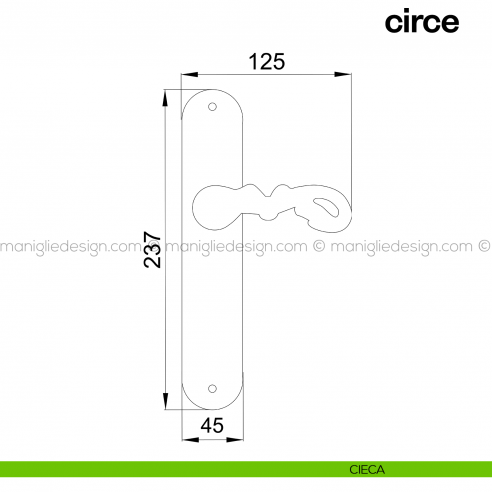 Maniglia per porta con placca Circe Poggi Mariani cieca