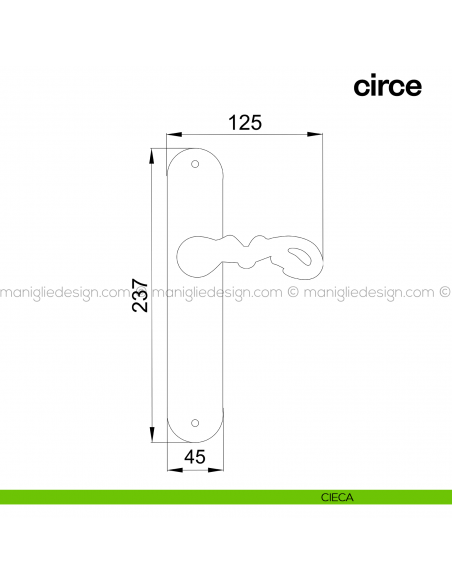 Maniglia per porta con placca Circe Poggi Mariani cieca