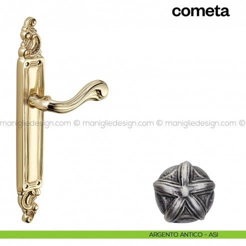 Maniglia per porta con placca Cometa Poggi Mariani Argento antico - ASI