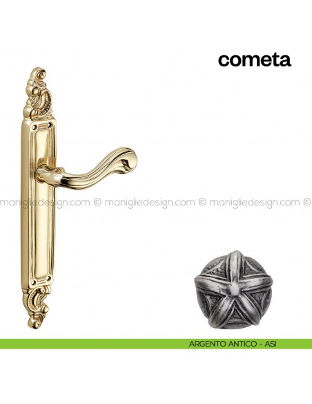 Maniglia per porta con placca Cometa Poggi Mariani Argento antico - ASI