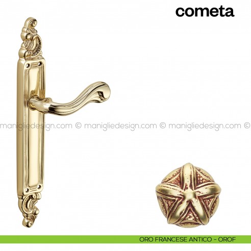 Maniglia per porta con placca Cometa Poggi Mariani Oro francese antico - OROF