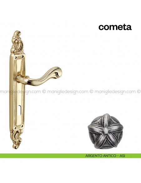Maniglia per porta con placca Cometa Poggi MarianiArgento antico - ASI foro patent