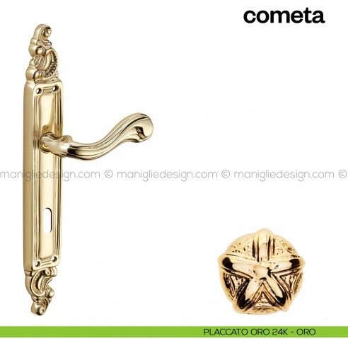 Maniglia per porta con placca Cometa Poggi Mariani Placcato oro 24K - ORO foro patent
