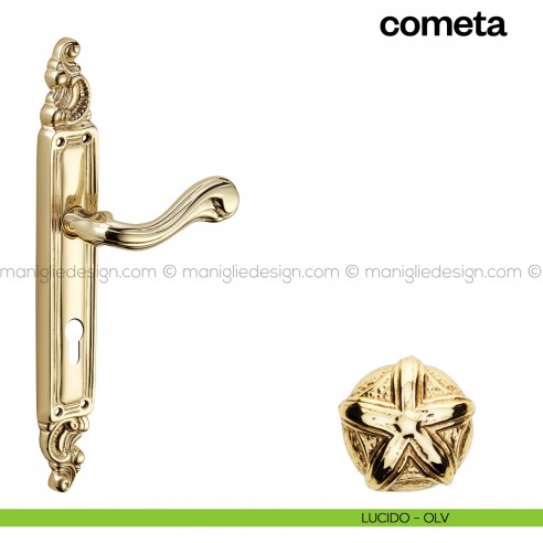 Maniglia per porta con placca Cometa Poggi Mariani Lucido - OLV foro yale