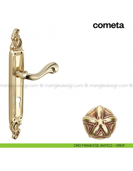 Maniglia per porta con placca Cometa Poggi Mariani Oro francese antico - OROF foro yale