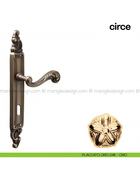 Maniglia per porta con placca Circe Poggi Mariani placcato oro 24K - ORO foro patent
