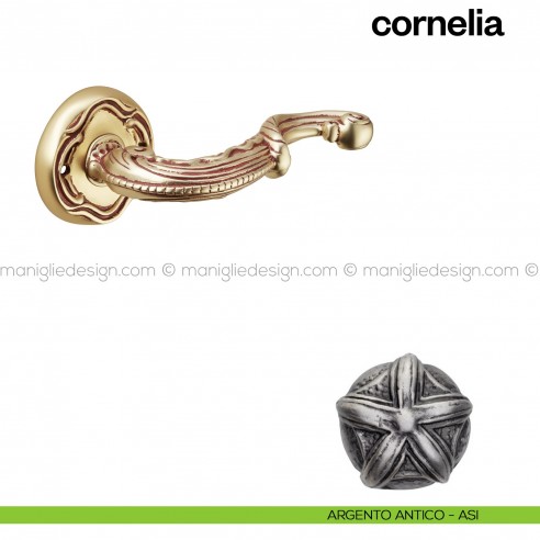 Maniglia per porta Cornelia Poggi Mariani con rosetta tonda argento antico - ASI