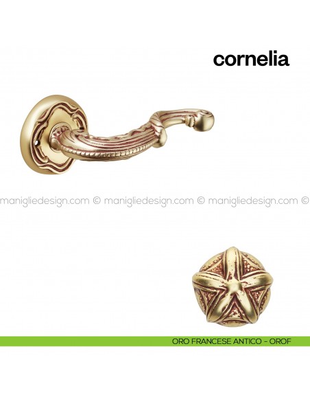 Maniglia per porta Cornelia Poggi Mariani con rosetta tonda oro francese antico - OROF