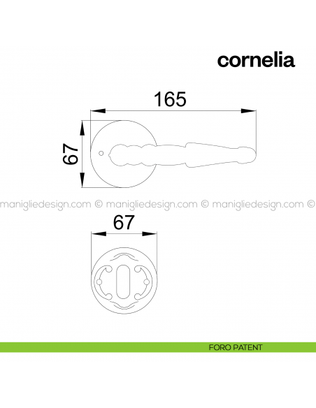 Maniglia per porta Cornelia Poggi Mariani con rosetta tonda foro patent