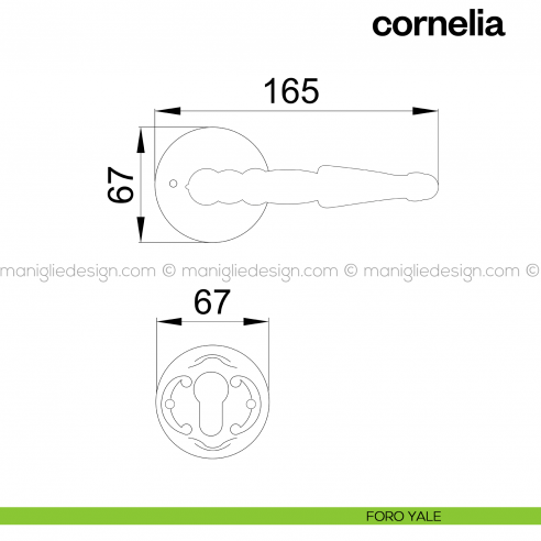 Maniglia per porta Cornelia Poggi Mariani con rosetta tonda foro yale