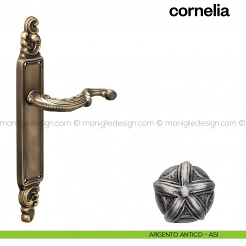 Maniglia per porta con placca Cornelia Poggi Mariani argento antico - ASI cieca