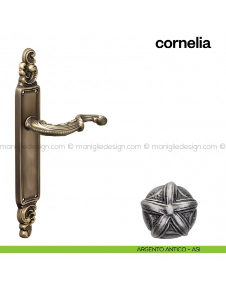 Maniglia per porta con placca Cornelia Poggi Mariani argento antico - ASI cieca