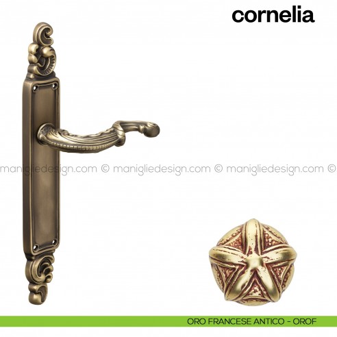 Maniglia per porta con placca Cornelia Poggi Mariani oro francese antico - OROF cieca
