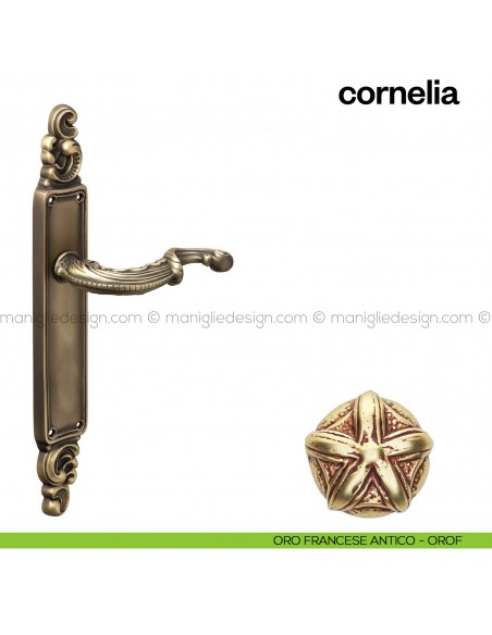 Maniglia per porta con placca Cornelia Poggi Mariani oro francese antico - OROF cieca