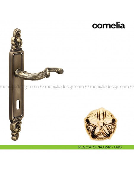 Maniglia per porta con placca Cornelia Poggi Mariani placcato oro 24K - ORO foro patent