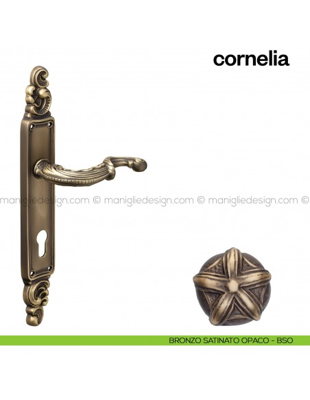 Maniglia per porta con placca Cornelia Poggi Mariani bronzo satinato opaco - BSO foro yale