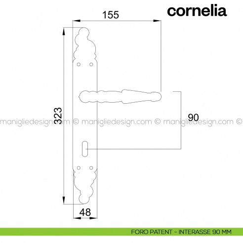 Maniglia per porta con placca Cornelia Poggi Mariani foro patent interasse 90 mm