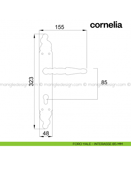 Maniglia per porta con placca Cornelia Poggi Mariani foro yale interasse 85 mm
