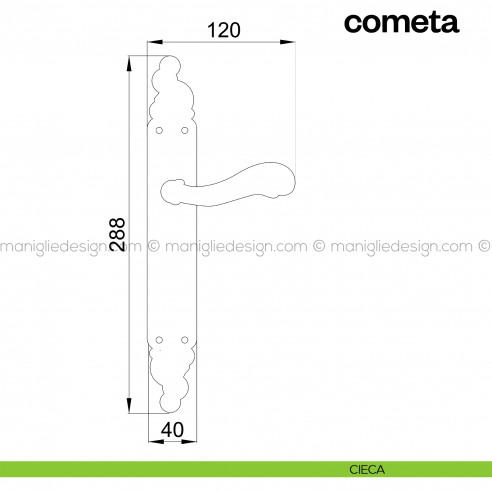Maniglia per porta con placca Cometa Poggi Mariani cieca