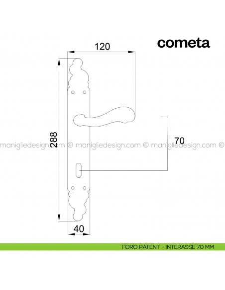 Maniglia per porta con placca Cometa Poggi Mariani foro patent interasse 70 mm