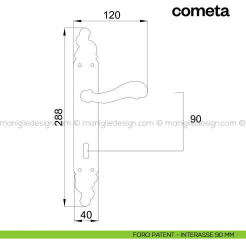 Maniglia per porta con placca Cometa Poggi Mariani foro patent interasse 90 mm