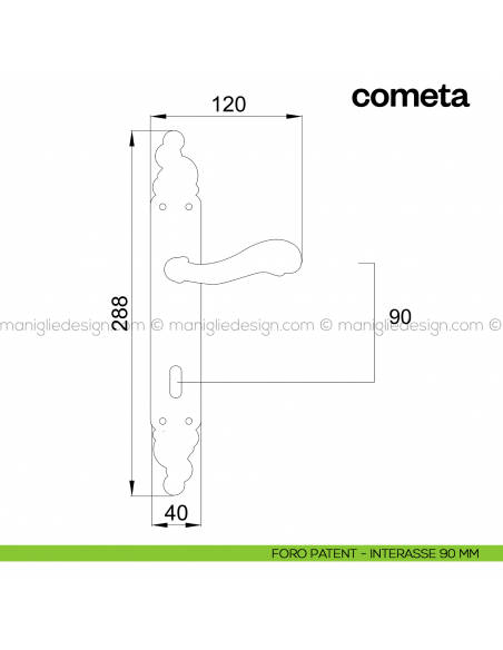 Maniglia per porta con placca Cometa Poggi Mariani foro patent interasse 90 mm