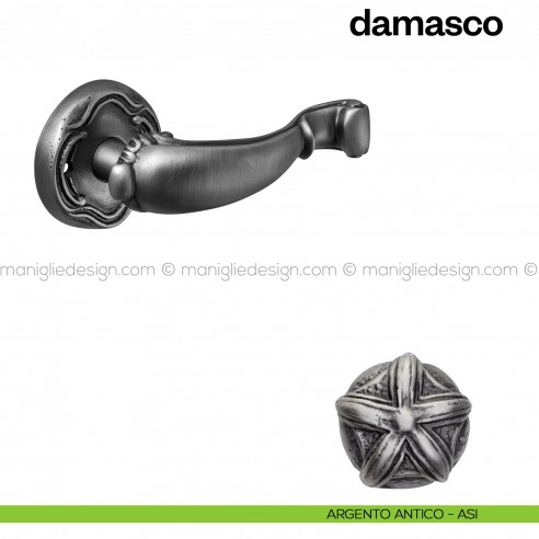 Maniglia per porta Damasco Poggi Mariani con rosetta tonda argento antico - ASI