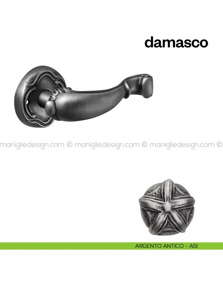 Maniglia per porta Damasco Poggi Mariani con rosetta tonda argento antico - ASI