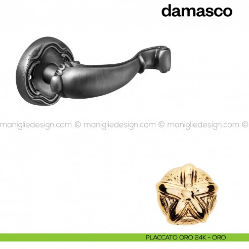 Maniglia per porta Damasco Poggi Mariani con rosetta tonda placcato oro 24K - ORO