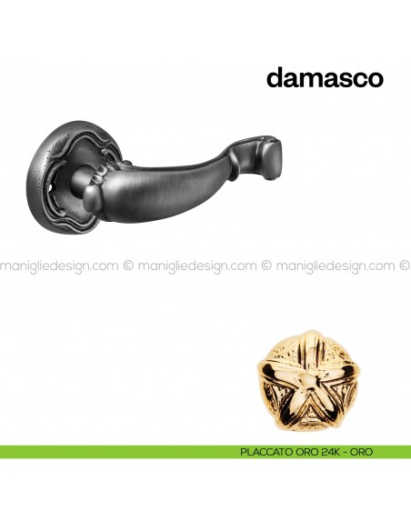 Maniglia per porta Damasco Poggi Mariani con rosetta tonda placcato oro 24K - ORO