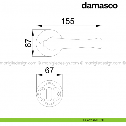 Maniglia per porta Damasco Poggi Mariani con rosetta tonda foro patent