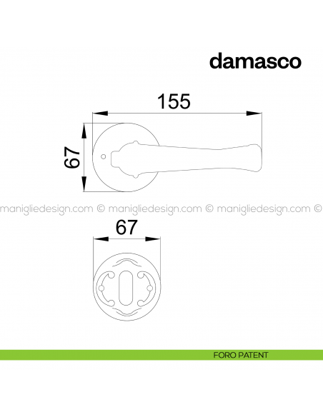 Maniglia per porta Damasco Poggi Mariani con rosetta tonda foro patent