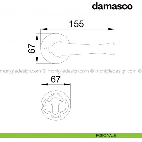 Maniglia per porta Damasco Poggi Mariani con rosetta tonda foro yale