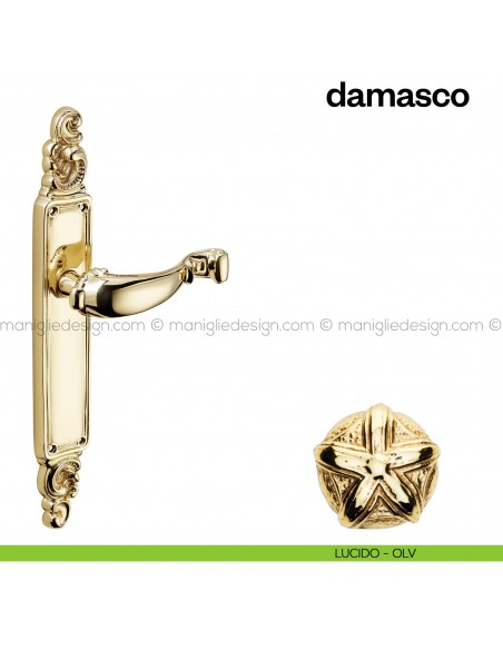 Maniglia per porta con placca Damasco Poggi Mariani lucido - OLV cieca