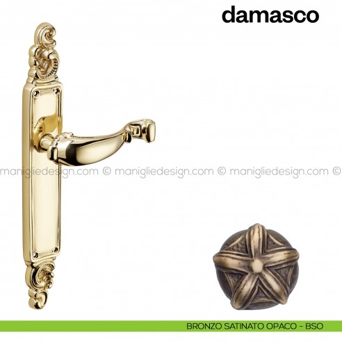 Maniglia per porta con placca Damasco Poggi Mariani bronzo satinato opaco - BSO cieca