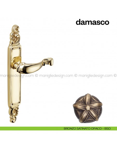 Maniglia per porta con placca Damasco Poggi Mariani bronzo satinato opaco - BSO cieca