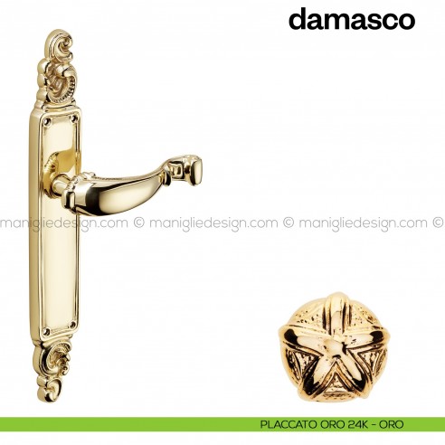 Maniglia per porta con placca Damasco Poggi Mariani placcato oro 24K - ORO cieca